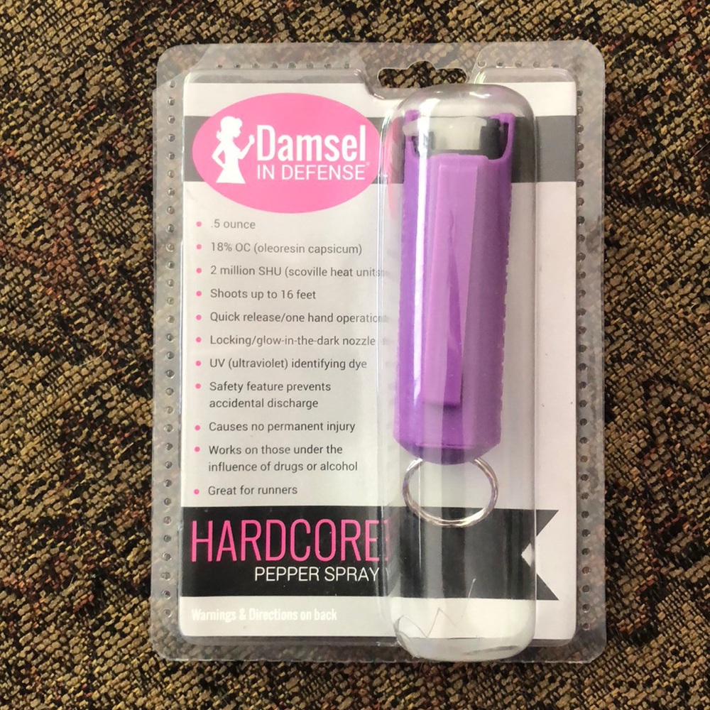 Purple Damsel in Defense Pepper Spray Keychain